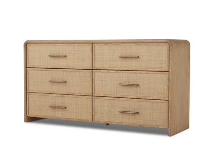 Pauline 6-Drawer Oak & Natural Cane Dresser - Blonde - Abbyson - Bedroom