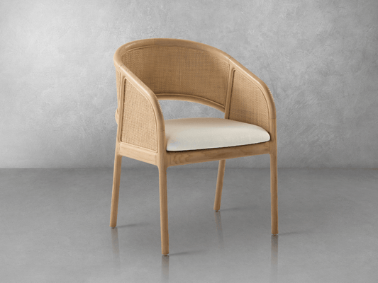 Pauline Oak & Natural Cane Barrel Dining Chair - Blonde - Abbyson - Dining Room