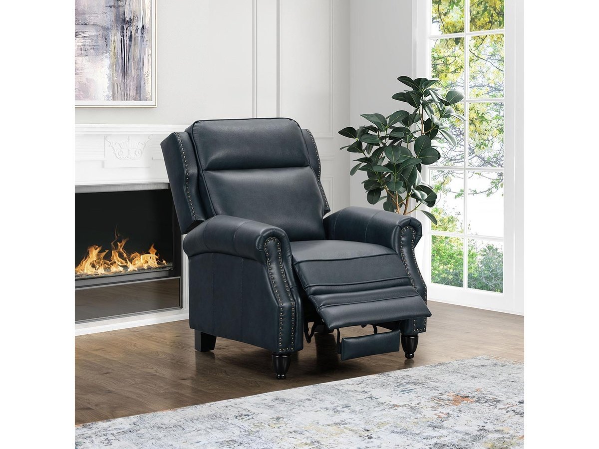 Pollenzo Leather Pushback Recliner - Blue - Abbyson - Living Room