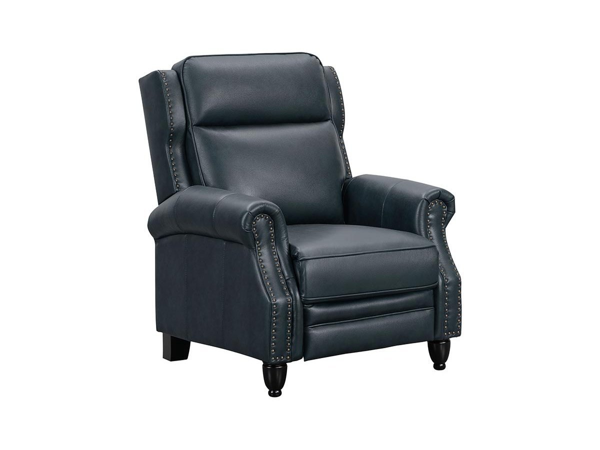 Pollenzo Leather Pushback Recliner - Blue - Abbyson - Living Room