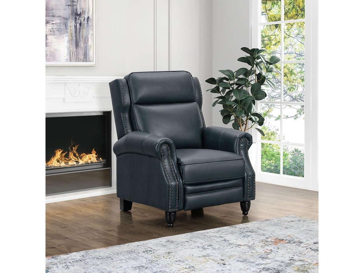 Pollenzo Leather Pushback Recliner - Blue - Abbyson - Living Room