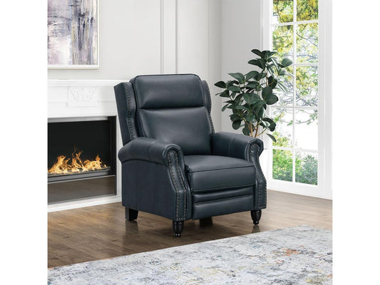 Pollenzo Leather Pushback Recliner - Blue - Abbyson - Living Room