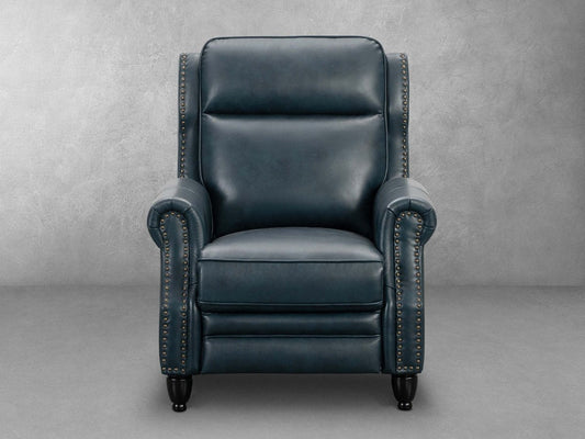 Pollenzo Leather Pushback Recliner - Blue - Abbyson - Living Room
