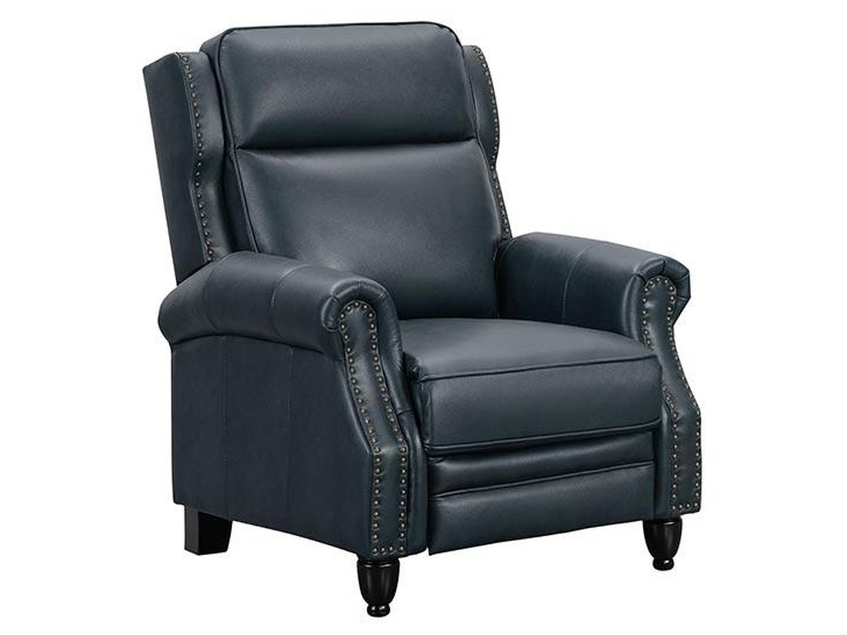 Pollenzo Leather Pushback Recliner - Blue - Abbyson - Living Room