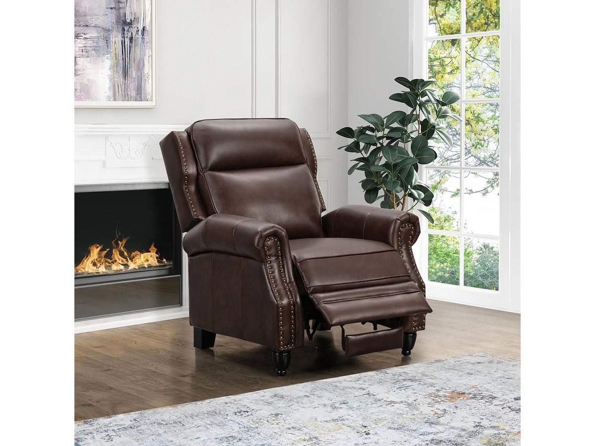 Pollenzo Leather Pushback Recliner - Brown - Abbyson - Living Room