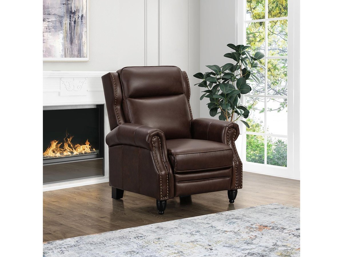 Pollenzo Leather Pushback Recliner - Brown - Abbyson - Living Room