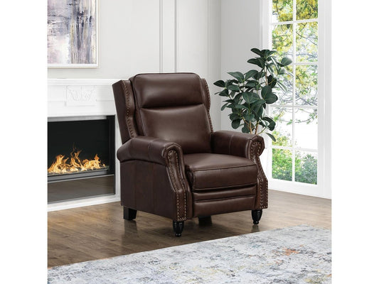 Pollenzo Leather Pushback Recliner - Brown - Abbyson - Living Room