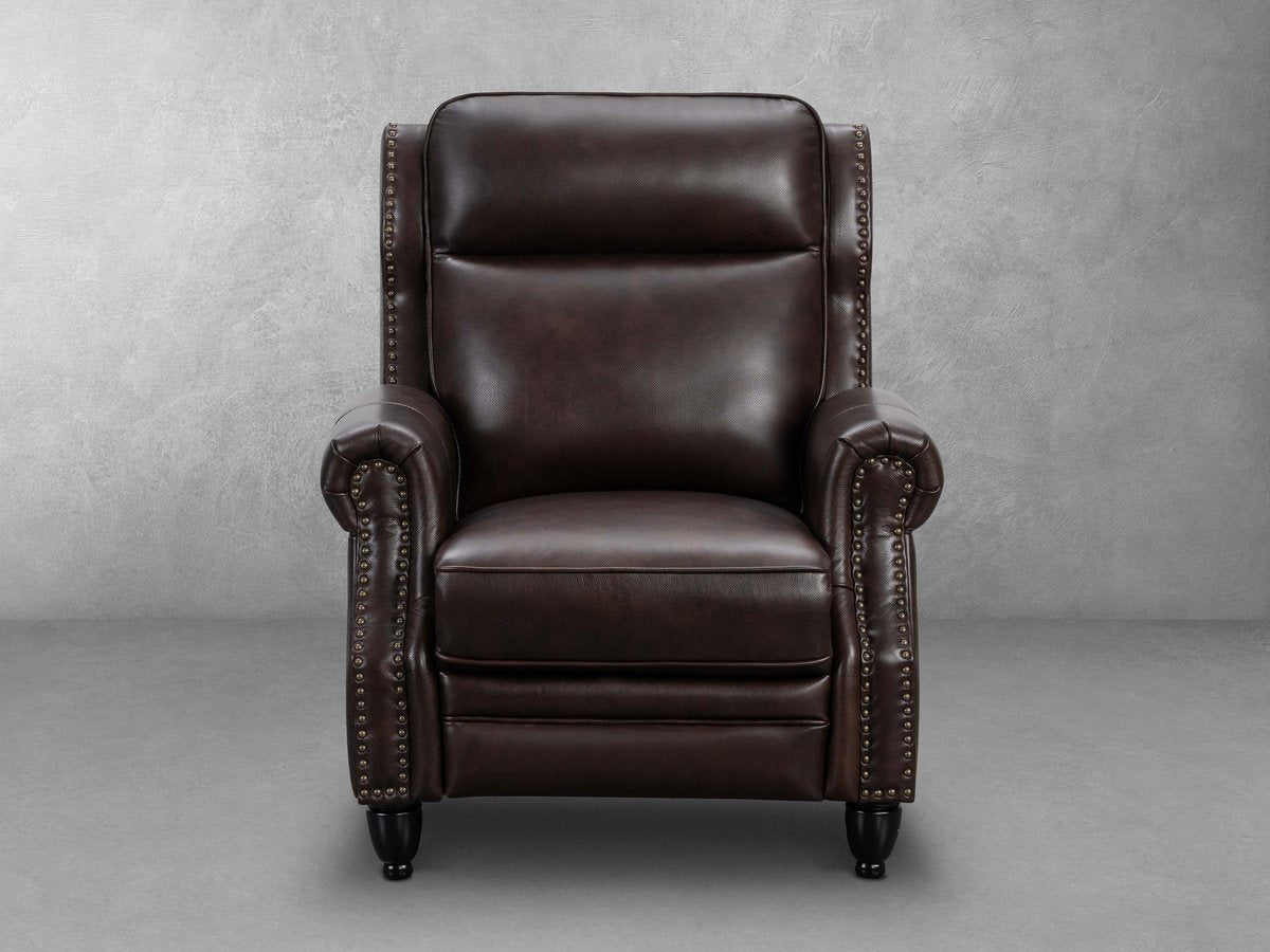 Pollenzo Leather Pushback Recliner - Brown - Abbyson - Living Room