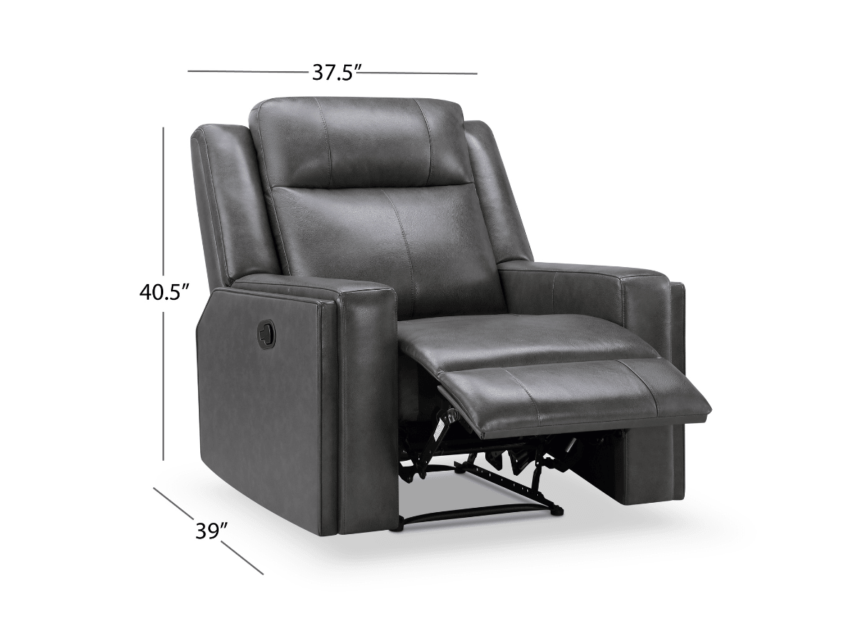 Rhodes Top-Grain Leather Manual Recliner - Gray - Abbyson - Living Room