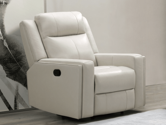 Rhodes Top-Grain Leather Manual Recliner - Ivory - Abbyson - Living Room