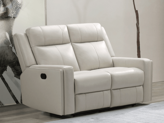 Rhodes Top-Grain Leather Manual Reclining Loveseat - Ivory - Abbyson - Living Room