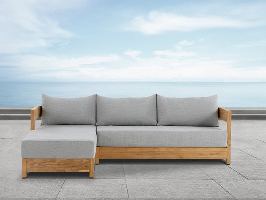 Santino® Outdoor 2-Piece Sectional - Gray Fabric with Teak Frame - Abbyson - Outdoor