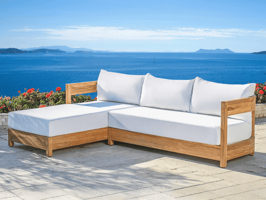 Santino® Outdoor 2-Piece Sectional - White Fabric with Teak Frame - Abbyson - Outdoor