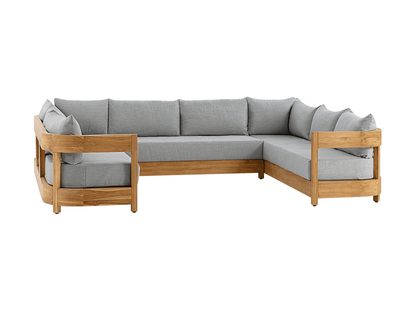 Santino® Outdoor 3-Piece U Shaped Sectional - Gray Fabric with Teak Frame - Abbyson - Outdoor