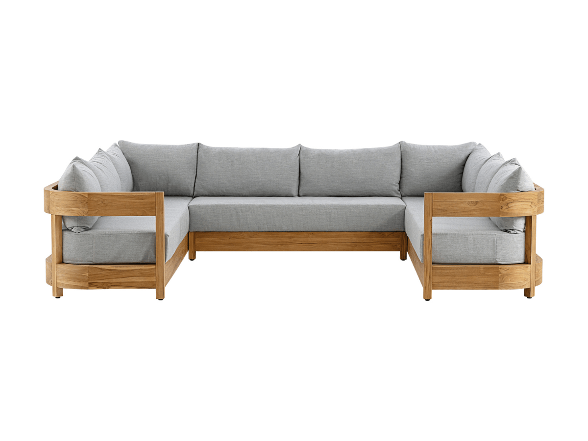 Santino® Outdoor 3-Piece U Shaped Sectional - Gray Fabric with Teak Frame - Abbyson - Outdoor