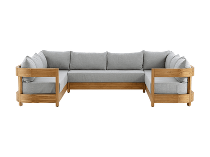 Santino® Outdoor 3-Piece U Shaped Sectional - Gray Fabric with Teak Frame - Abbyson - Outdoor