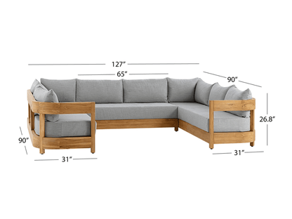 Santino® Outdoor 3-Piece U Shaped Sectional - Gray Fabric with Teak Frame - Abbyson - Outdoor