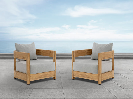 Santino® Outdoor Armchair - Gray Fabric with Teak Frame - Abbyson - Outdoor