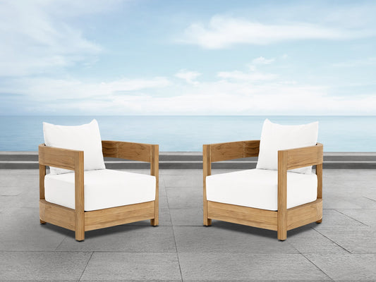 Santino® Outdoor Armchair - White Fabric with Teak Frame - Abbyson - Outdoor