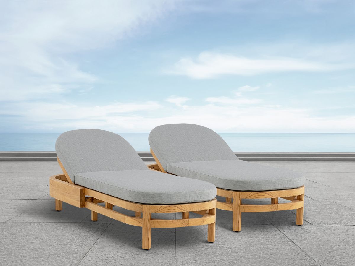 Santino® Outdoor Chaise Lounger - Gray Fabric with Teak Frame - Abbyson - Outdoor