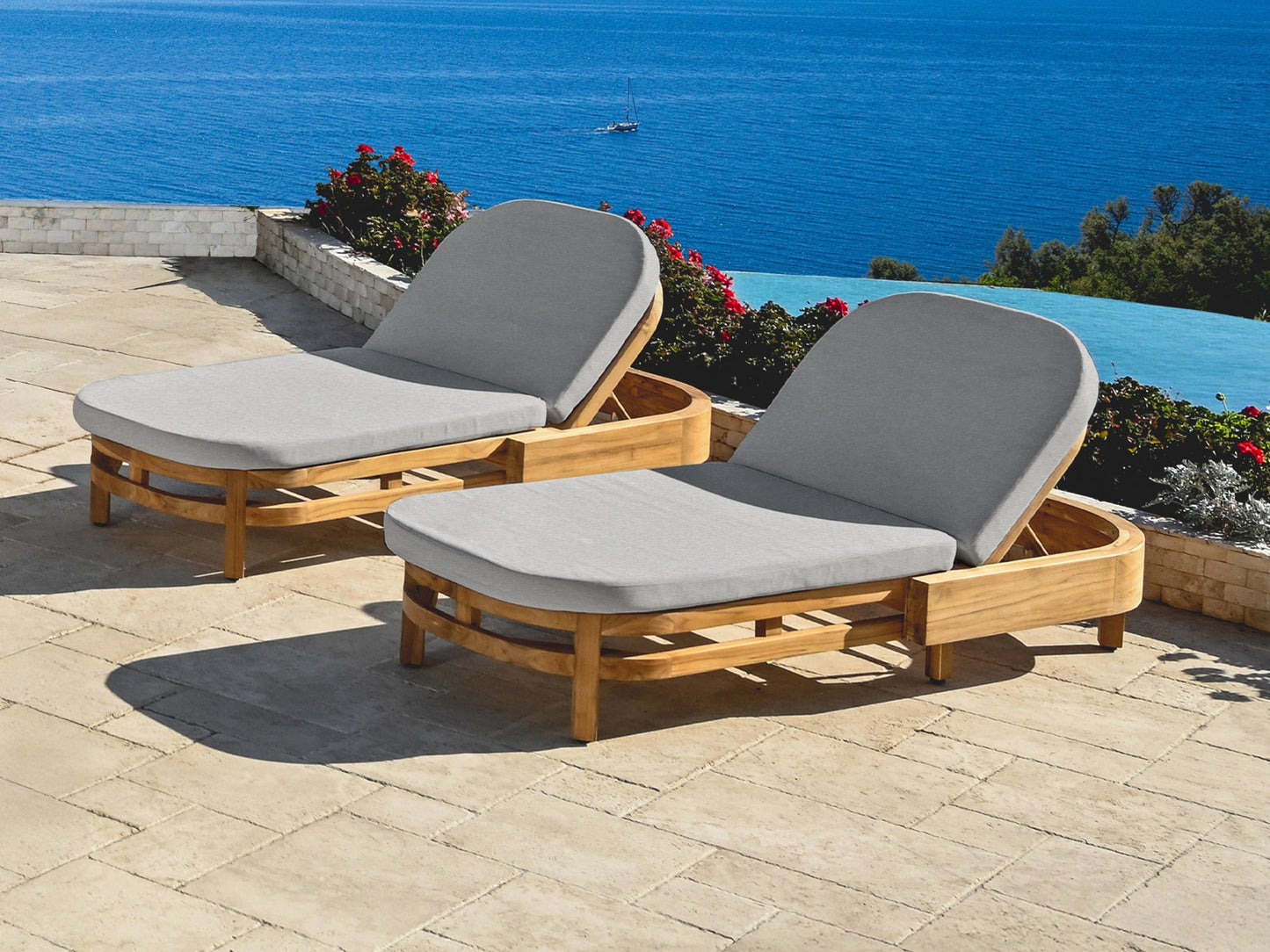 Santino® Outdoor Chaise Lounger - Gray Fabric with Teak Frame - Abbyson - Outdoor