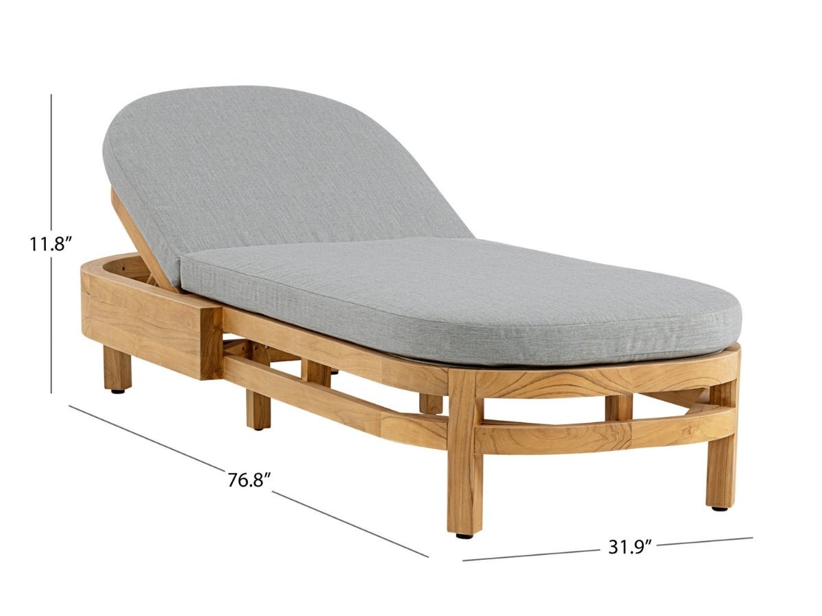 Santino® Outdoor Chaise Lounger - Gray Fabric with Teak Frame - Abbyson - Outdoor