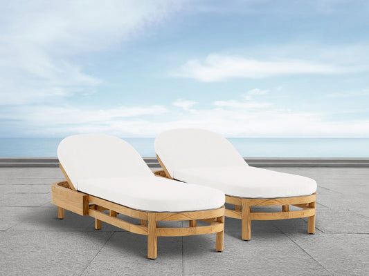 Santino® Outdoor Chaise Lounger - White Fabric with Teak Frame - Abbyson - Outdoor