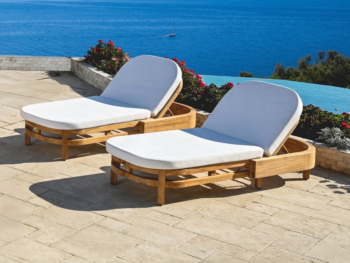 Santino® Outdoor Chaise Lounger - White Fabric with Teak Frame - Abbyson - Outdoor