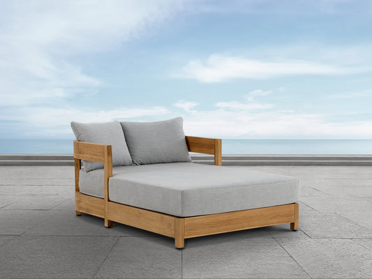 Santino® Outdoor Daybed - Gray Fabric with Teak Frame - Abbyson - Outdoor