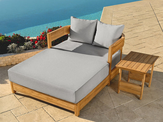 Santino® Outdoor Daybed - Gray Fabric with Teak Frame - Abbyson - Outdoor