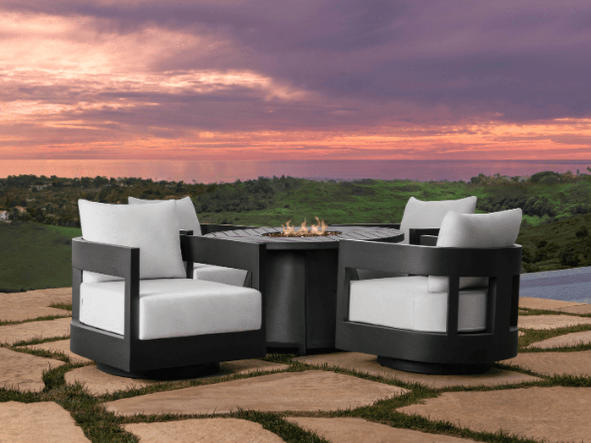 Santino® Outdoor Fire Chat Set with Swivel Armchairs - Abbyson - Outdoor