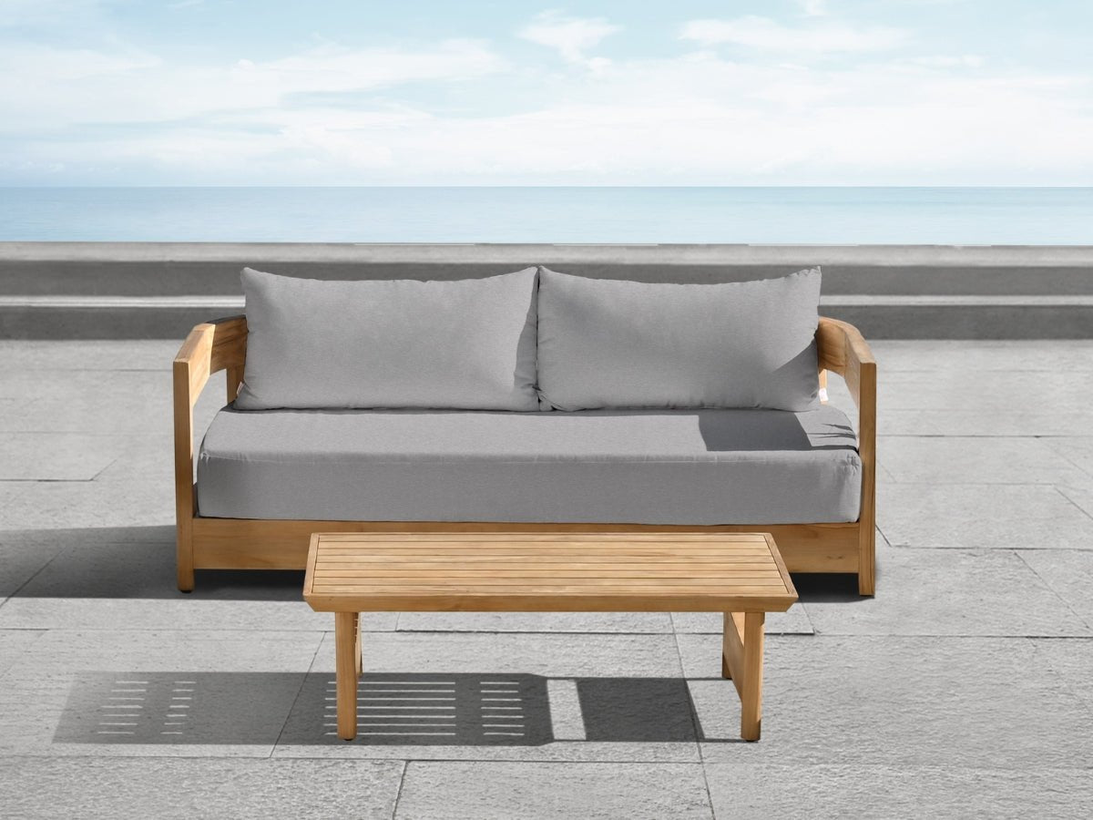 Santino® Outdoor Sofa & Coffee Table Collection - Gray Fabric with Teak Frame - Abbyson - Outdoor