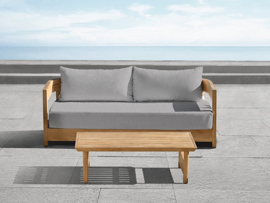 Santino® Outdoor Sofa & Coffee Table Collection - Gray Fabric with Teak Frame - Abbyson - Outdoor