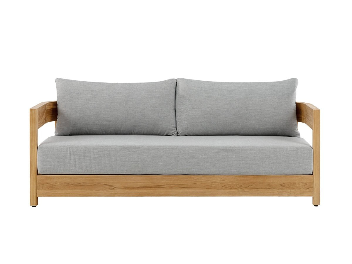 Santino® Outdoor Sofa & Coffee Table Collection - Gray Fabric with Teak Frame - Abbyson - Outdoor