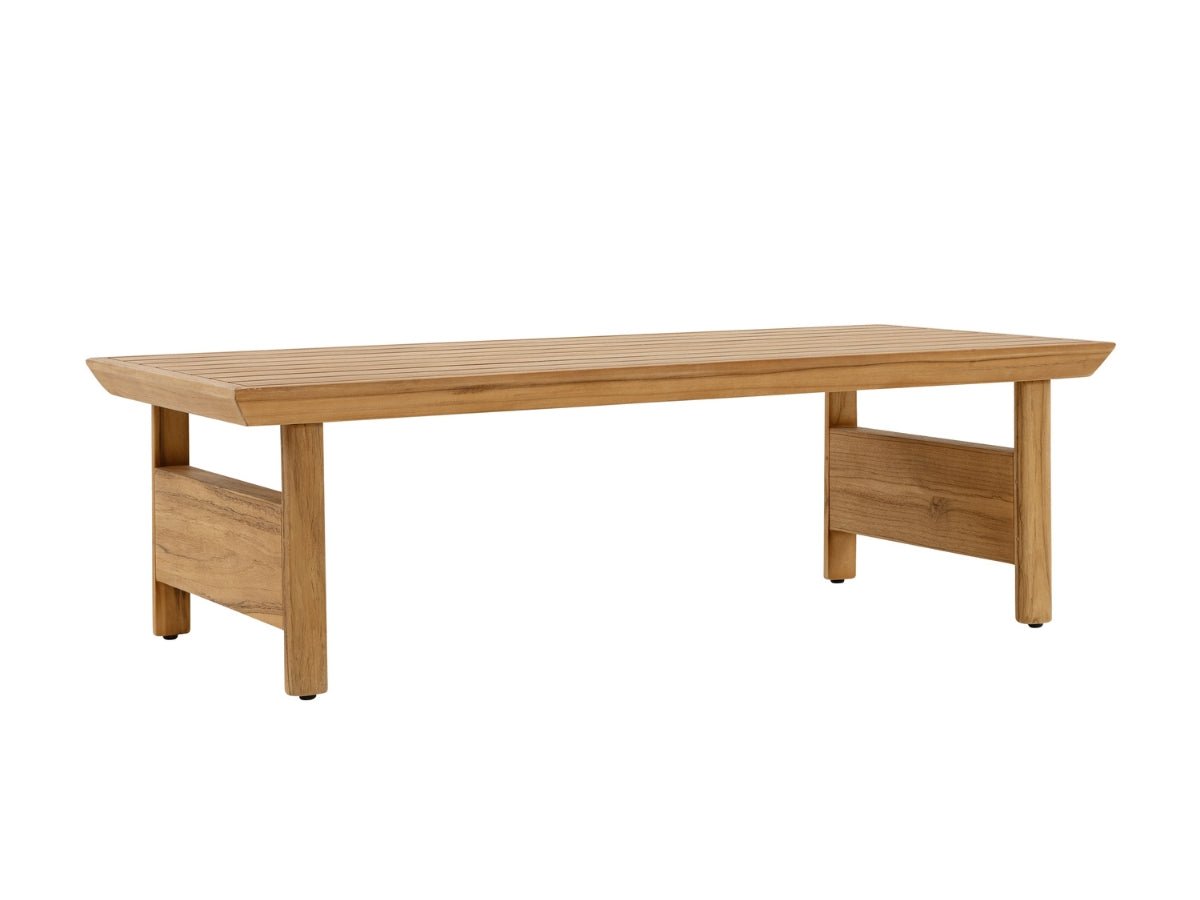 Santino® Outdoor Sofa & Coffee Table Collection - Gray Fabric with Teak Frame - Abbyson - Outdoor
