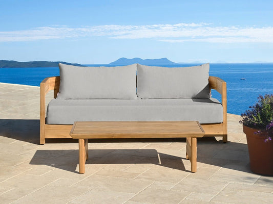 Santino® Outdoor Sofa & Coffee Table Collection - Gray Fabric with Teak Frame - Abbyson - Outdoor