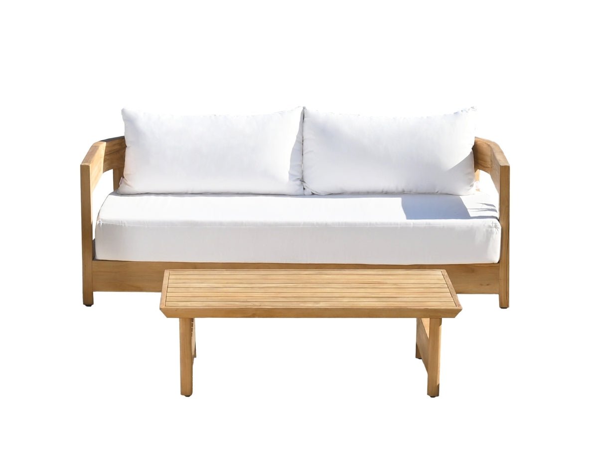 Santino® Outdoor Sofa & Coffee Table Collection - White Fabric with Teak Frame - Abbyson - Outdoor