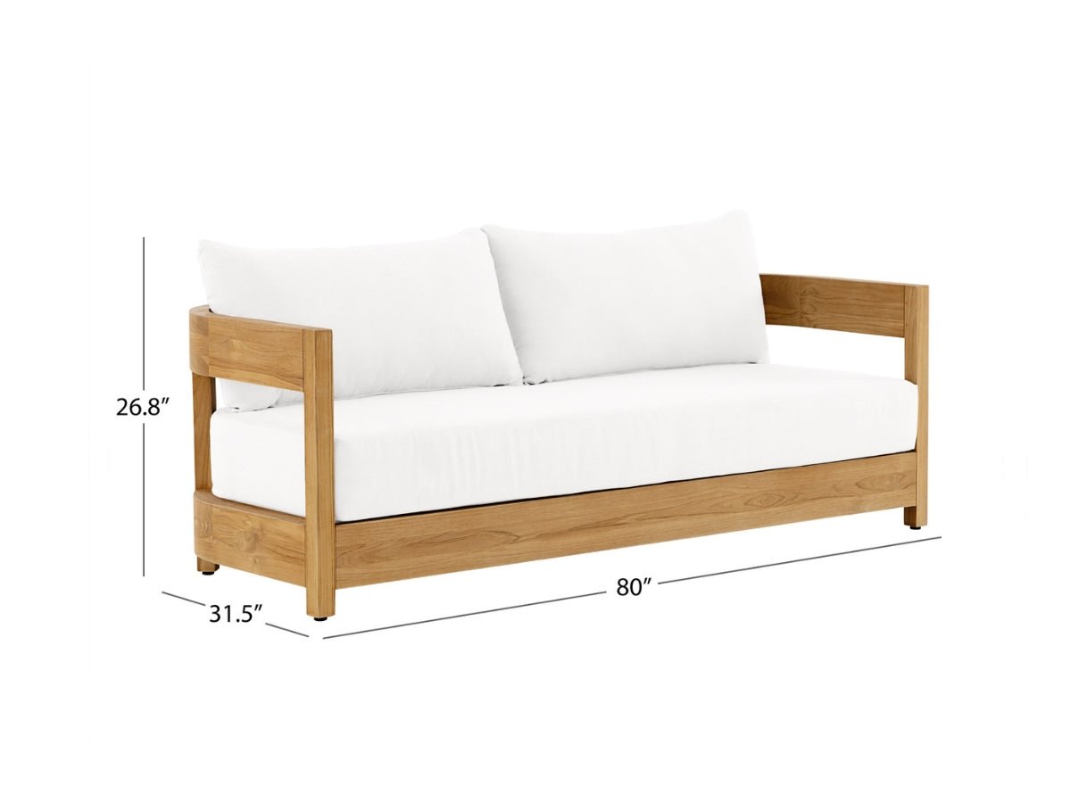 Santino® Outdoor Sofa & Coffee Table Collection - White Fabric with Teak Frame - Abbyson - Outdoor