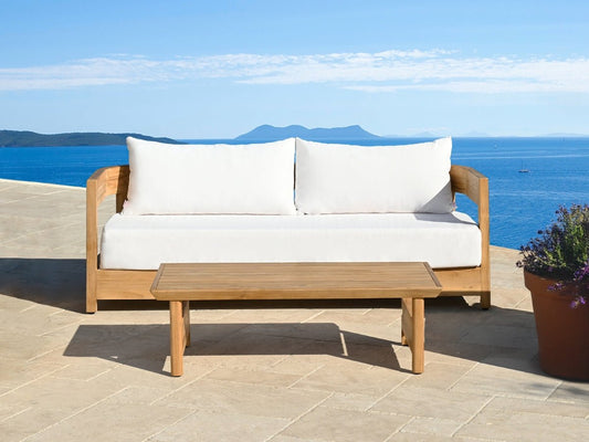 Santino® Outdoor Sofa & Coffee Table Collection - White Fabric with Teak Frame - Abbyson - Outdoor