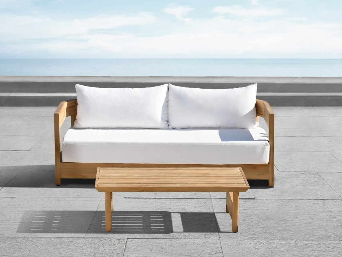 Santino® Outdoor Sofa & Coffee Table Collection - White Fabric with Teak Frame - Abbyson - Outdoor