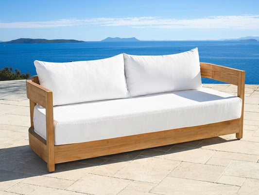 Santino® Outdoor Sofa - White Fabric with Teak Frame - Abbyson - Outdoor
