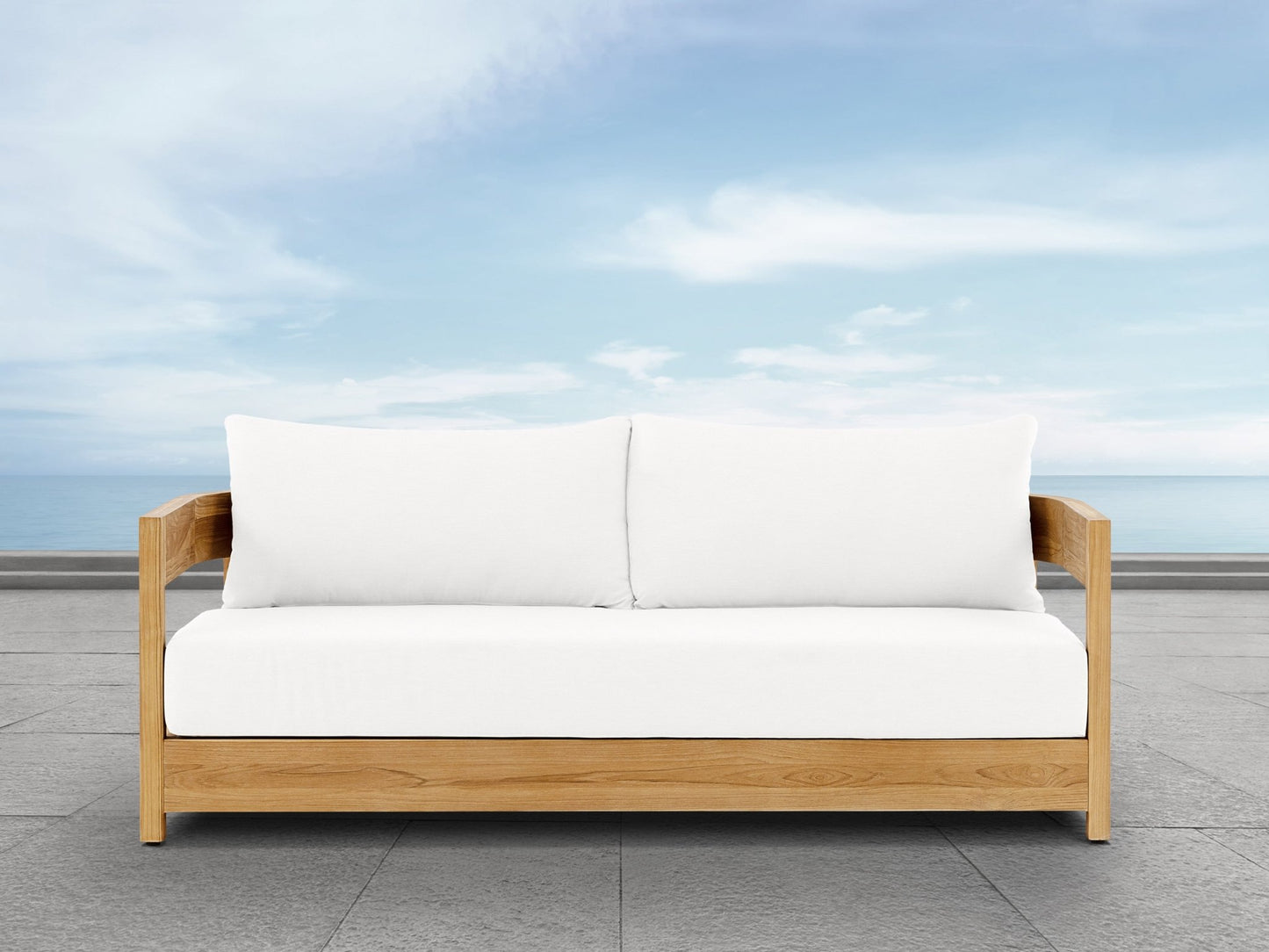 Santino® Outdoor Sofa - White Fabric with Teak Frame - Abbyson - Outdoor