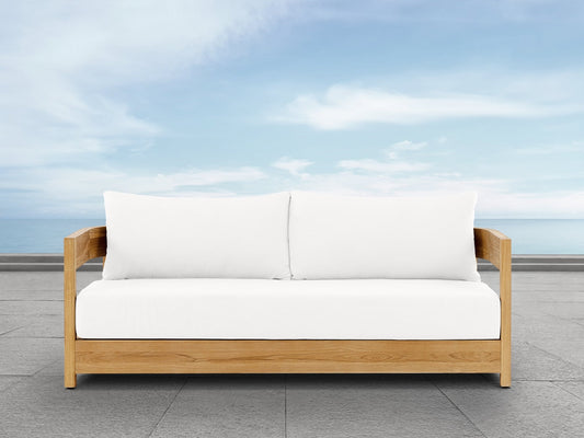 Santino® Outdoor Sofa - White Fabric with Teak Frame - Abbyson - Outdoor