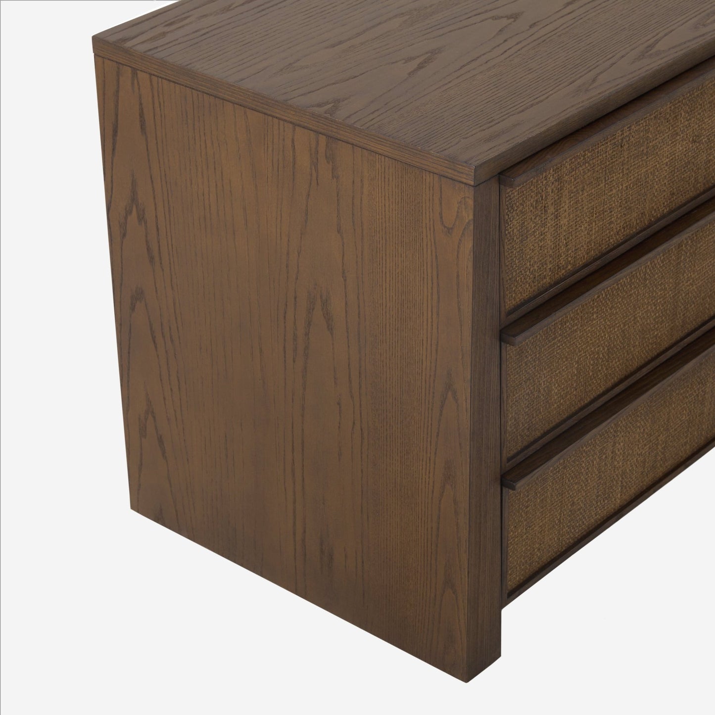 Sawyer Oak & Grasscloth 3-Drawer Nightstand, Brown - Abbyson - Bedroom