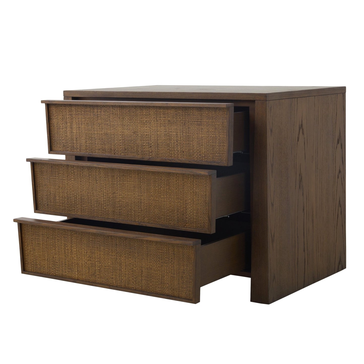 Sawyer Oak & Grasscloth 3-Drawer Nightstand, Brown - Abbyson - Bedroom