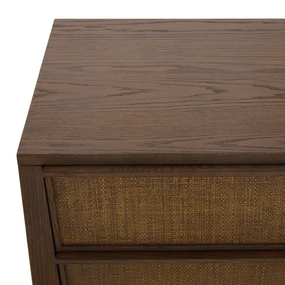 Sawyer Oak & Grasscloth 3-Drawer Nightstand, Brown - Abbyson - Bedroom