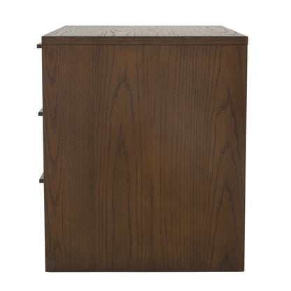 Sawyer Oak & Grasscloth 3-Drawer Nightstand, Brown - Abbyson - Bedroom