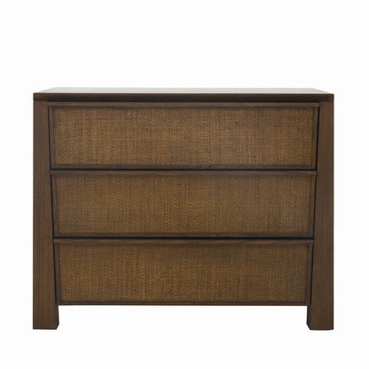 Sawyer Oak & Grasscloth 3-Drawer Nightstand, Brown - Abbyson - Bedroom