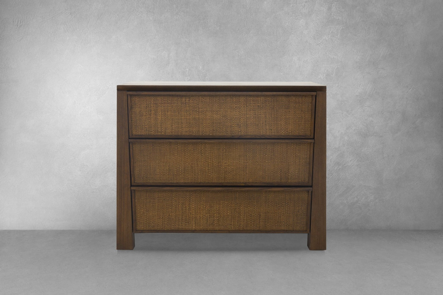 Sawyer Oak & Grasscloth 3-Drawer Nightstand, Brown - Abbyson - Bedroom