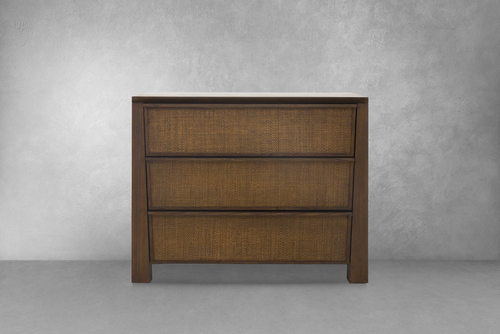 Sawyer Oak & Grasscloth 3-Drawer Nightstand, Brown - Abbyson - Bedroom